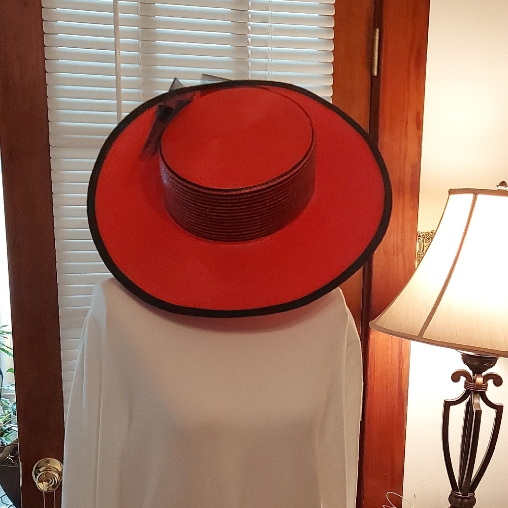 Elegant Red Women's Hat with Black Accents